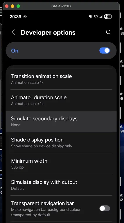 The “Simulate secondary displays” developer option